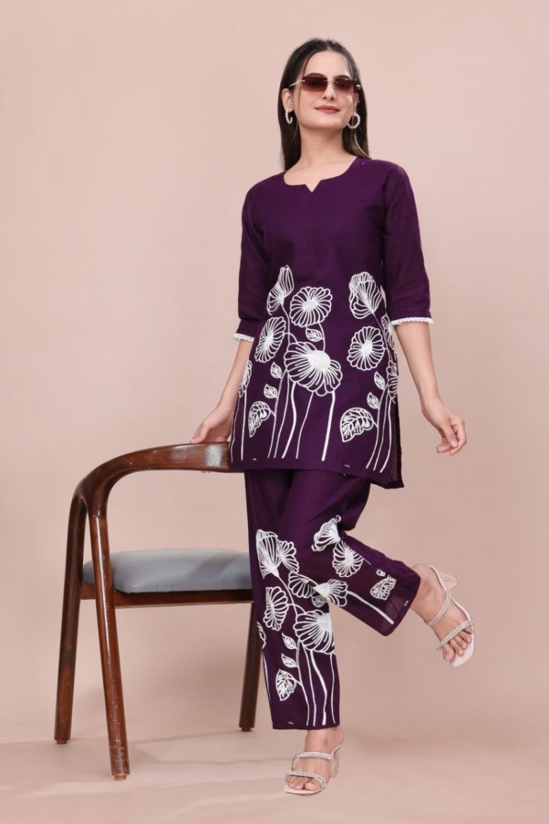 Vf 22 Slub Cotton With Embroidery Work Co Ord Set